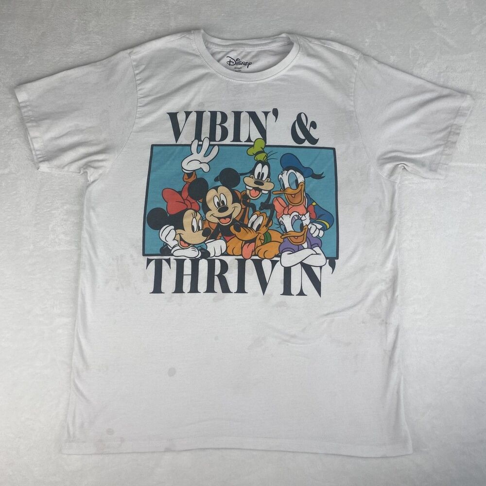 Disney Mickey Mouse and Friends Vibin & Thrivin Graphic Shirt Adult Large White